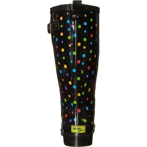 NEW Women's Unique Printed Tall 100% Waterproof Rain Boot Adjustable Strap - Picture 3 of 6